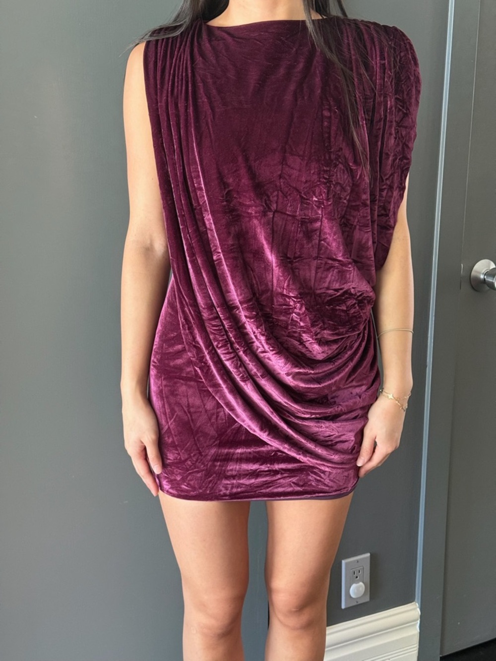 Plum Velvet Draped Mini Dress